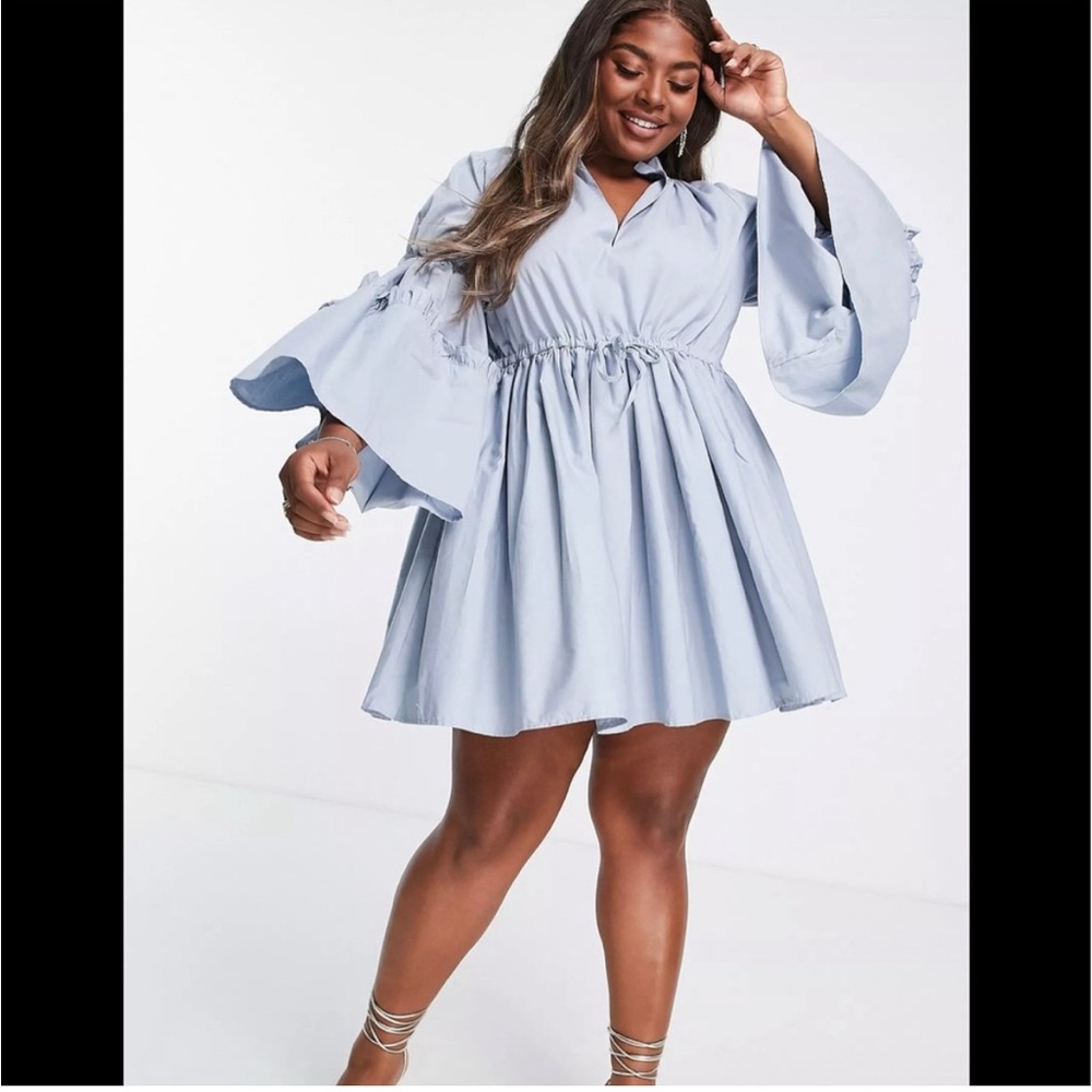 ASOS In the style x Lorna Luxe smock dress Elegant Blue Flare Sleeve Dress